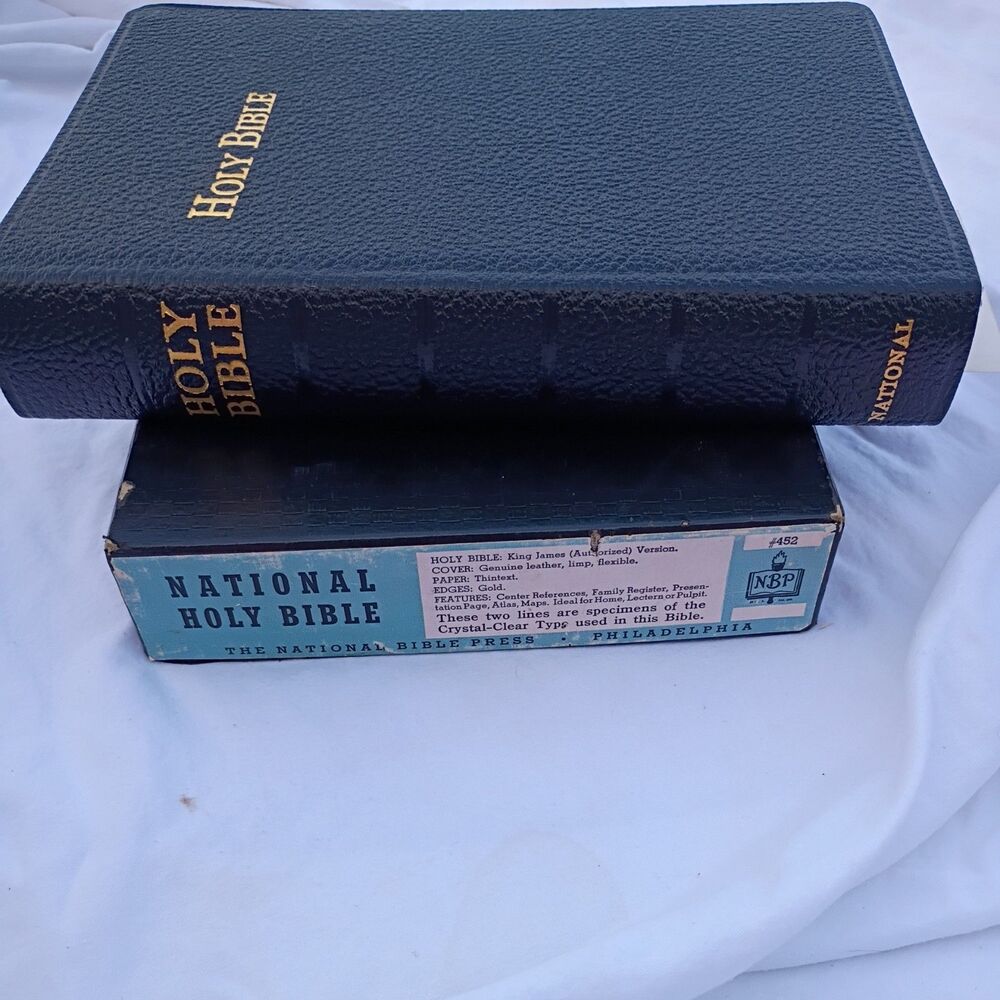 National KJV Reference Bible Black Genuine Leather Gilded Edges 1944 USA MADE